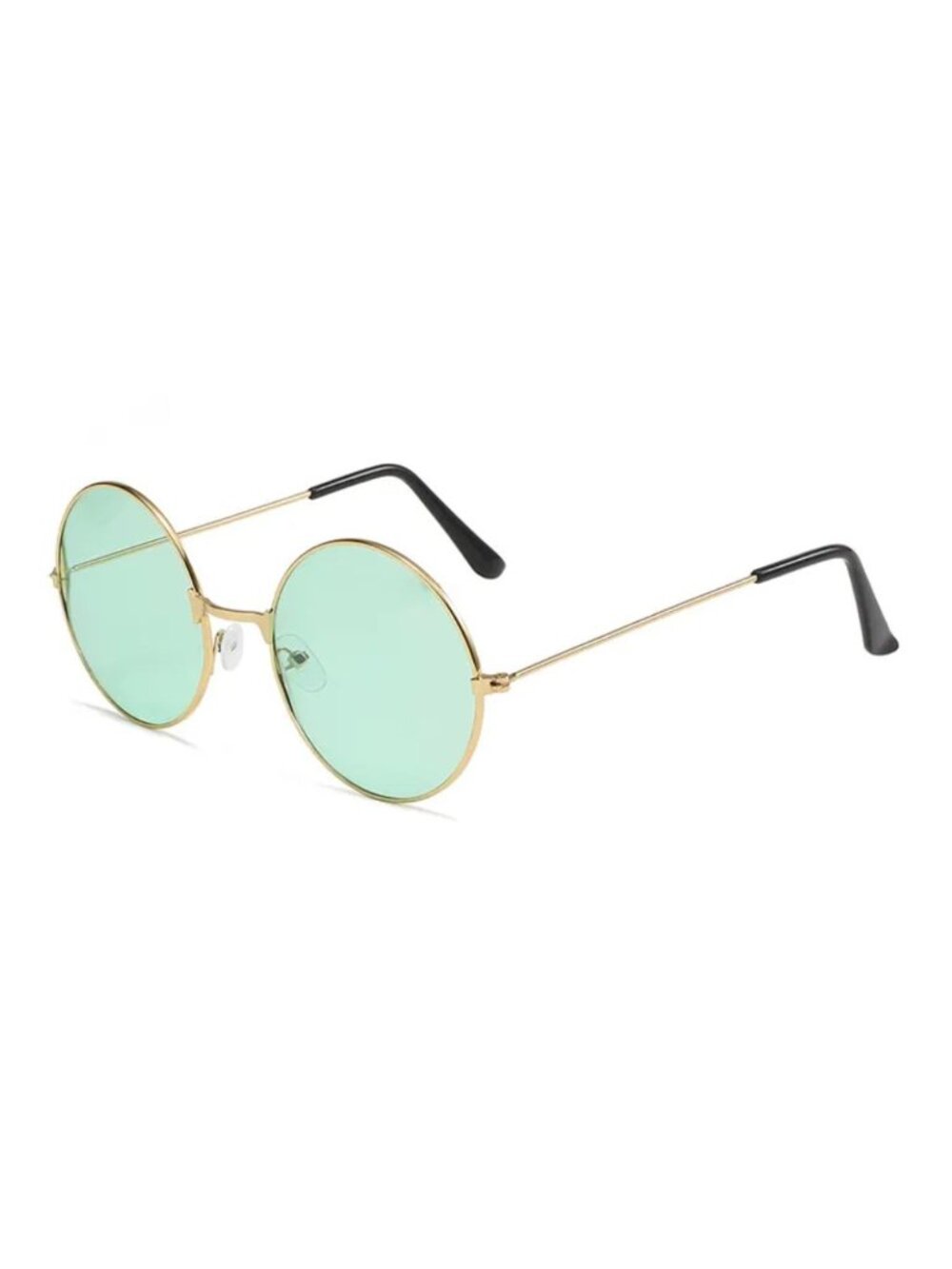 Retro Round Sunglasses With Gold Metal Frame & Light Green Lenses